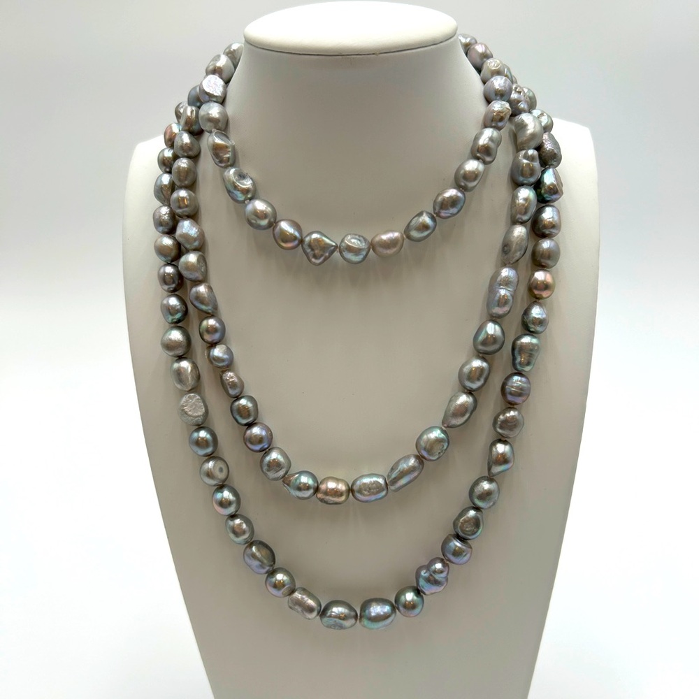 Genuine Freshwater Grey Blue Pearl Necklace
